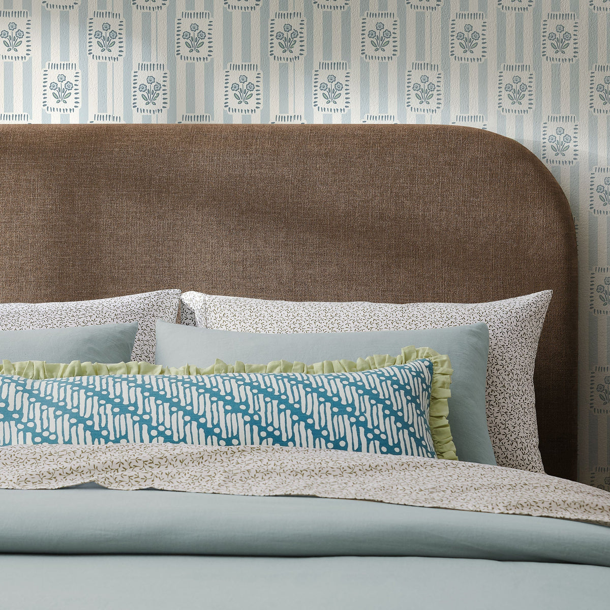 Keynote Mocha Queen Size Upholstered Fabric Headboard