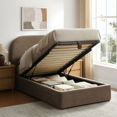 Keynote Mocha Twin Fabric Upholstered Storage Platform Bed Frame - Ornate Home