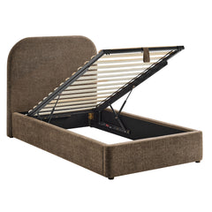 Keynote Mocha Twin Fabric Upholstered Storage Platform Bed Frame - Ornate Home
