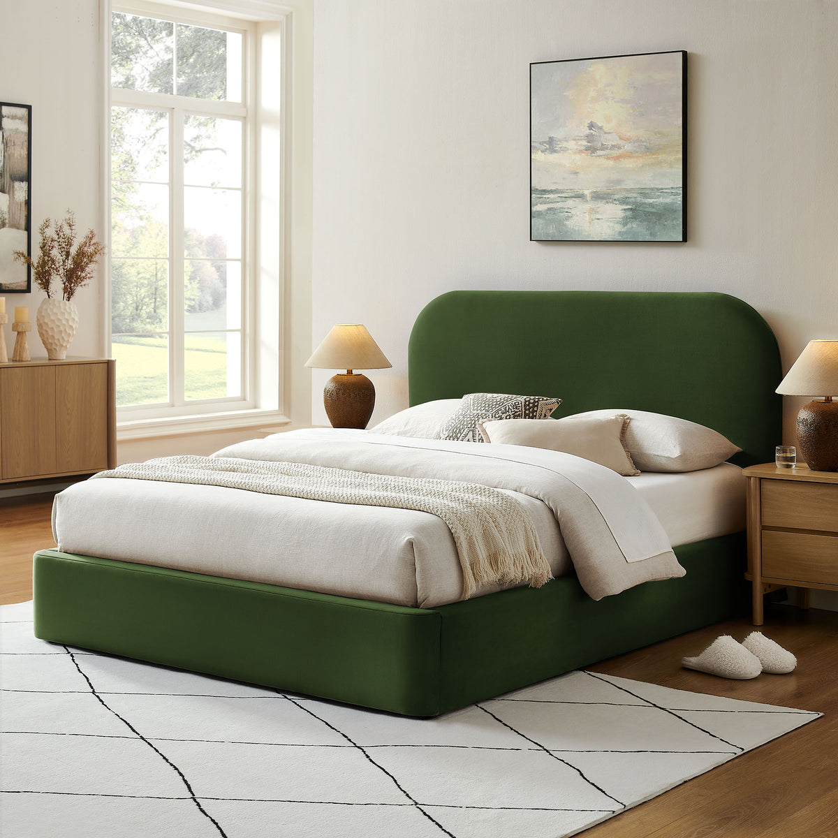 Keynote Moss Green Full Performance Velvet Storage Platform Bed Frame - Ornate Home