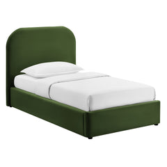 Keynote Moss Green Twin Performance Velvet Storage Platform Bed Frame - Ornate Home