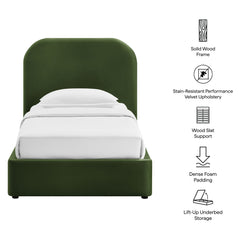 Keynote Moss Green Twin Performance Velvet Storage Platform Bed Frame - Ornate Home