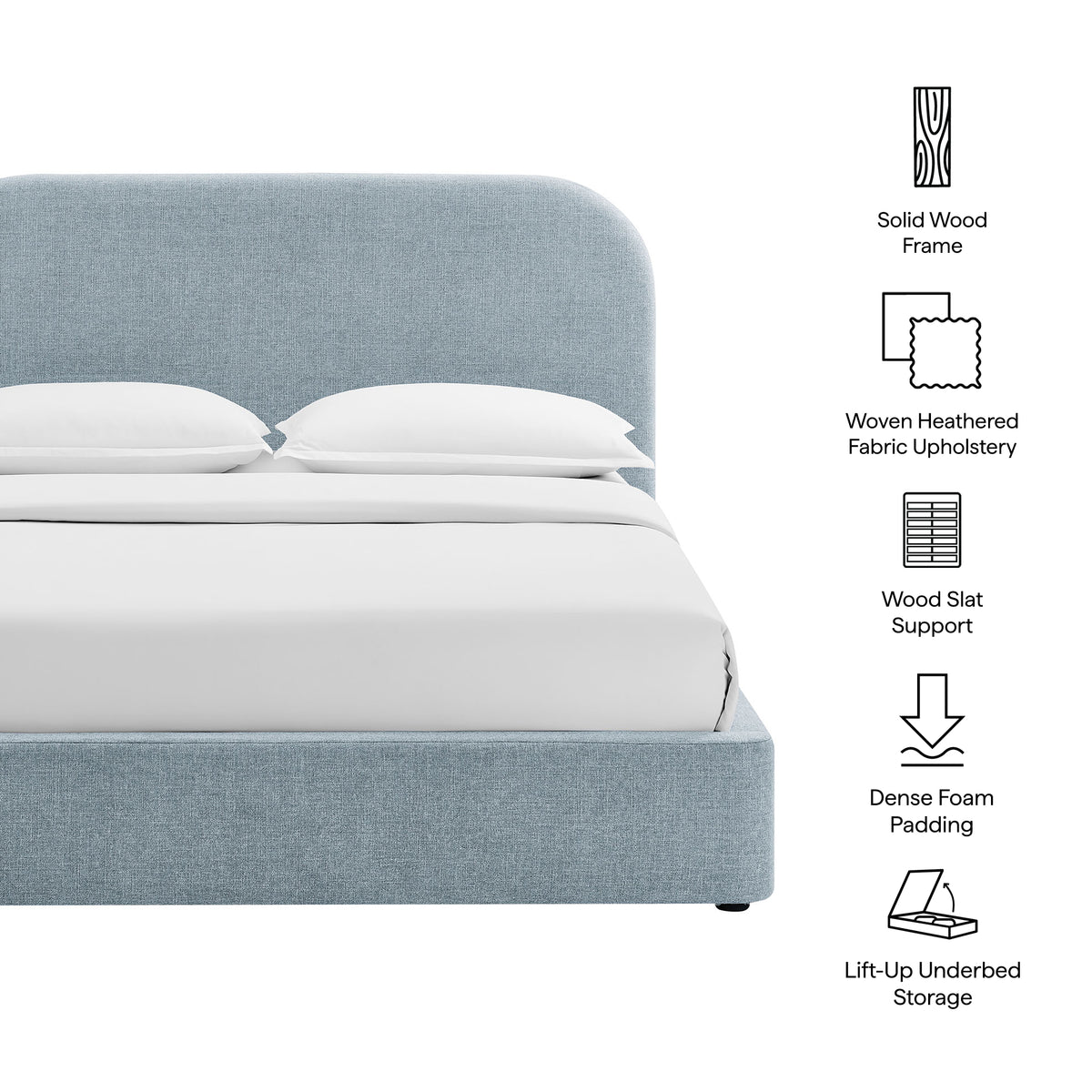 Keynote Sky King Fabric Upholstered Storage Platform Bed Frame - Ornate Home