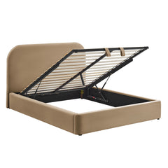 Keynote Taupe Full Performance Velvet Storage Platform Bed Frame - Ornate Home