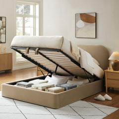Keynote Taupe King Performance Velvet Storage Platform Bed Frame - Ornate Home