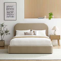 Keynote Taupe Performance Velvet Curved Full Platform Bed - Ornate Home