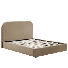Keynote Taupe Performance Velvet Curved Full Platform Bed - Ornate Home