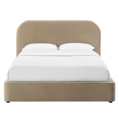 Keynote Taupe Performance Velvet Curved Full Platform Bed - Ornate Home