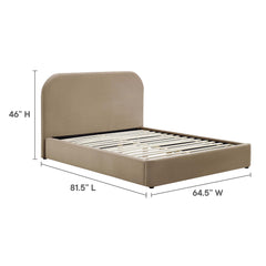Keynote Taupe Performance Velvet Curved Full Platform Bed - Ornate Home