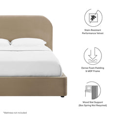 Keynote Taupe Performance Velvet Curved Full Platform Bed - Ornate Home
