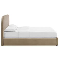 Keynote Taupe Performance Velvet Curved King Platform Bed - Ornate Home
