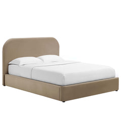 Keynote Taupe Performance Velvet Curved Queen Platform Bed - Ornate Home