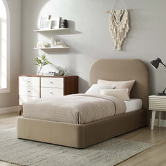 Keynote Taupe Performance Velvet Curved Twin Platform Bed - Ornate Home