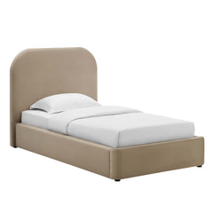 Keynote Taupe Performance Velvet Curved Twin Platform Bed - Ornate Home