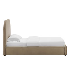 Keynote Taupe Performance Velvet Curved Twin Platform Bed - Ornate Home