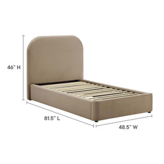 Keynote Taupe Performance Velvet Curved Twin Platform Bed - Ornate Home