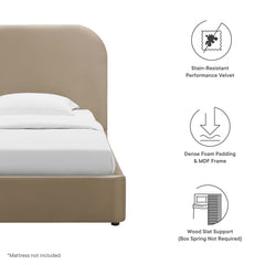 Keynote Taupe Performance Velvet Curved Twin Platform Bed - Ornate Home