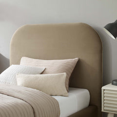 Keynote Taupe Performance Velvet Curved Twin Platform Bed - Ornate Home