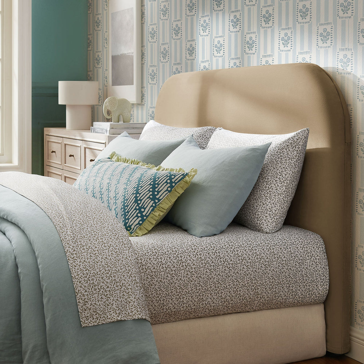 Keynote Taupe Queen Size Stain-Resistant Performance Velvet Headboard - Ornate Home