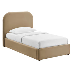 Keynote Taupe Twin Performance Velvet Storage Platform Bed Frame - Ornate Home
