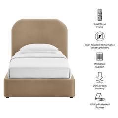 Keynote Taupe Twin Performance Velvet Storage Platform Bed Frame - Ornate Home