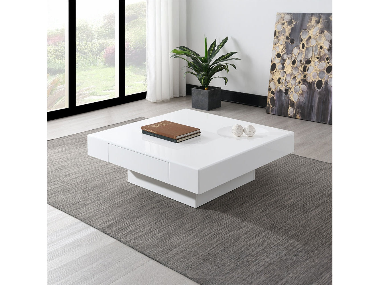 Khaim White High Gloss Coffee Table - Ornate Home