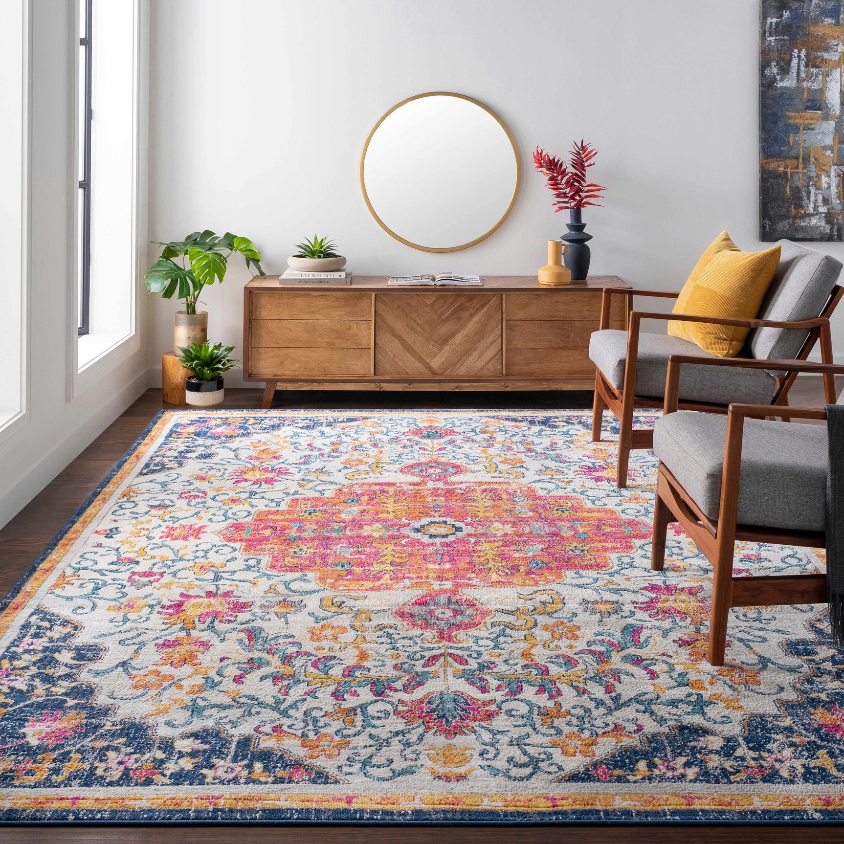Kialla Magenta & Burnt Orange Area Rug - Ornate Home