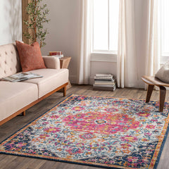 Kialla Magenta & Burnt Orange Area Rug - Ornate Home