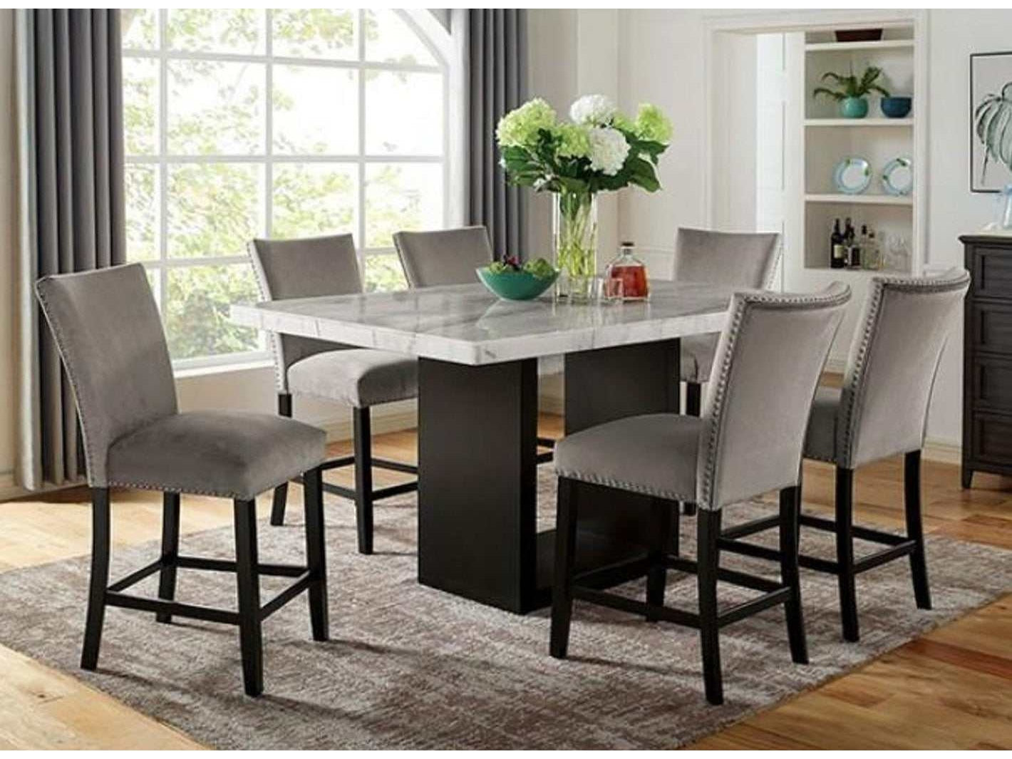 Kian White & Black 7pc Counter Height Dining Room Set - Ornate Home
