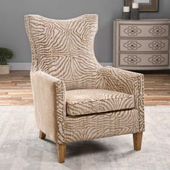 Kiango Animal Pattern Brown/White/Woodtone Armchair - Ornate Home
