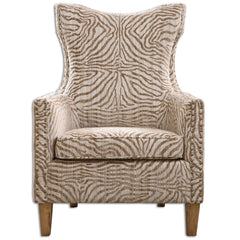 Kiango Animal Pattern Brown/White/Woodtone Armchair - Ornate Home