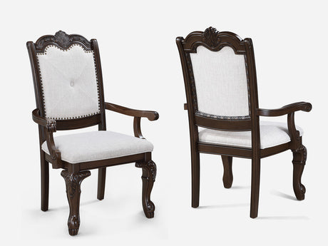 Kiera Coffee Brown/Beige Arm Chair (Set of 2) - Ornate Home