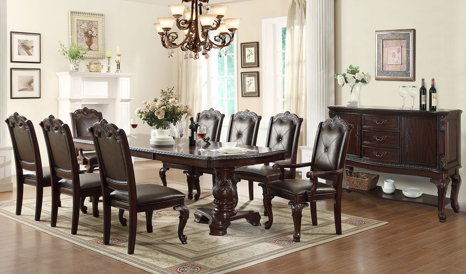 Kiera Rich Dark Brown Formal Dining Room Set / 7pc - Ornate Home