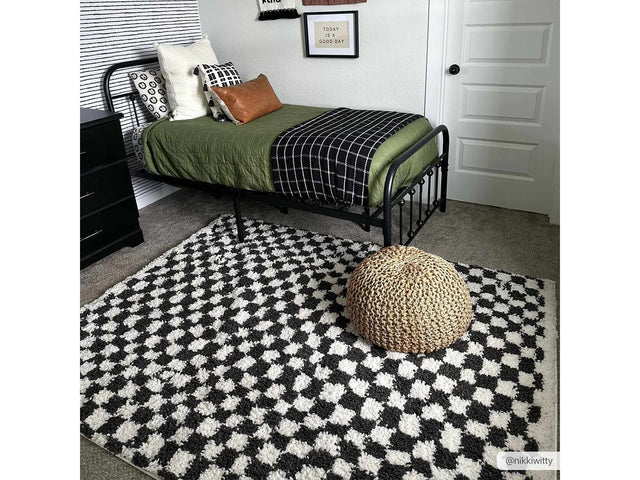 Kieu Black & White Checkered Area Rug - Ornate Home