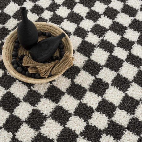 Kieu Black & White Checkered Area Rug - Ornate Home