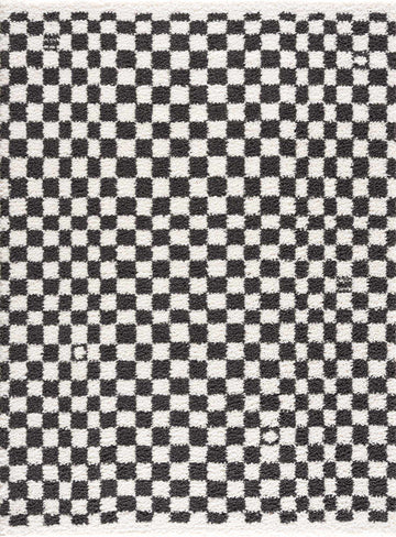 Kieu Black & White Checkered Shag Rug - Ornate Home