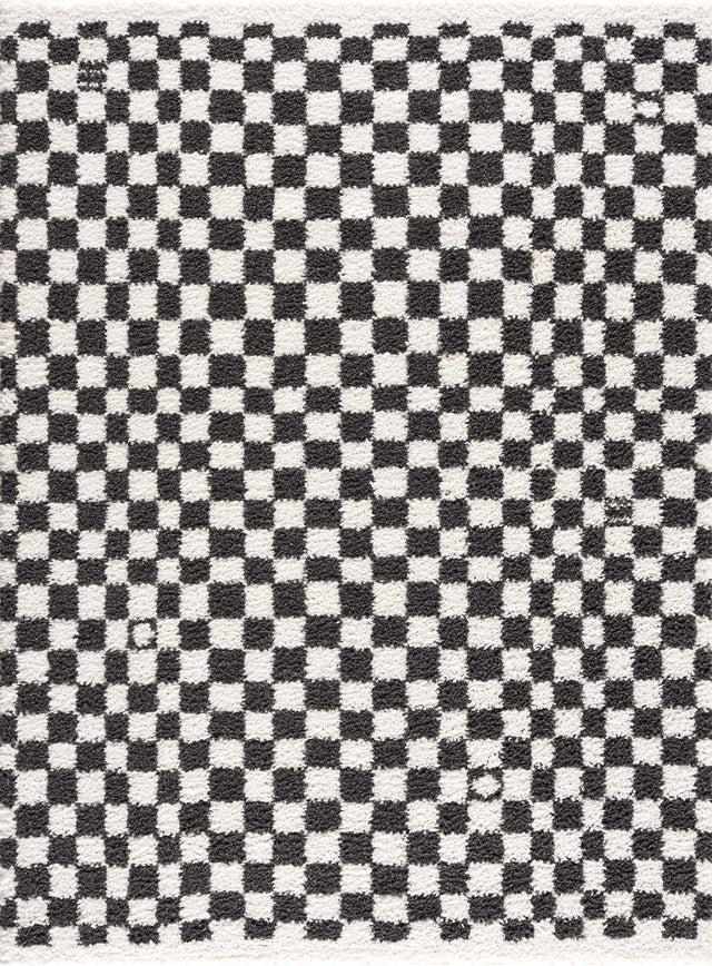 Kieu Black & White Checkered Shag Rug - Ornate Home