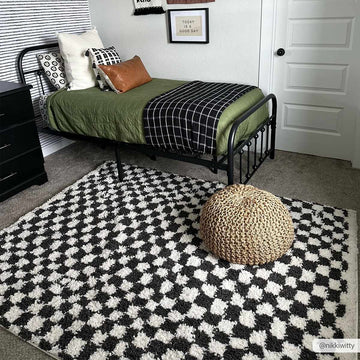 Kieu Black & White Checkered Shag Rug - Ornate Home