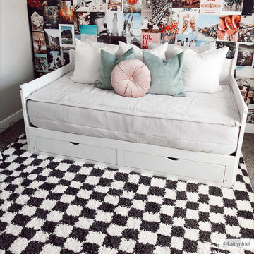 Kieu Black & White Checkered Shag Rug - Ornate Home
