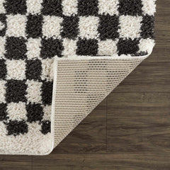 Kieu Black & White Checkered Shag Rug - Ornate Home