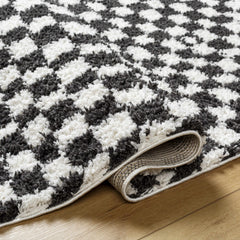 Kieu Black & White Checkered Shag Rug - Ornate Home