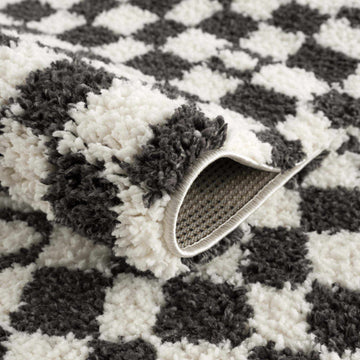 Kieu Black & White Checkered Shag Rug - Ornate Home