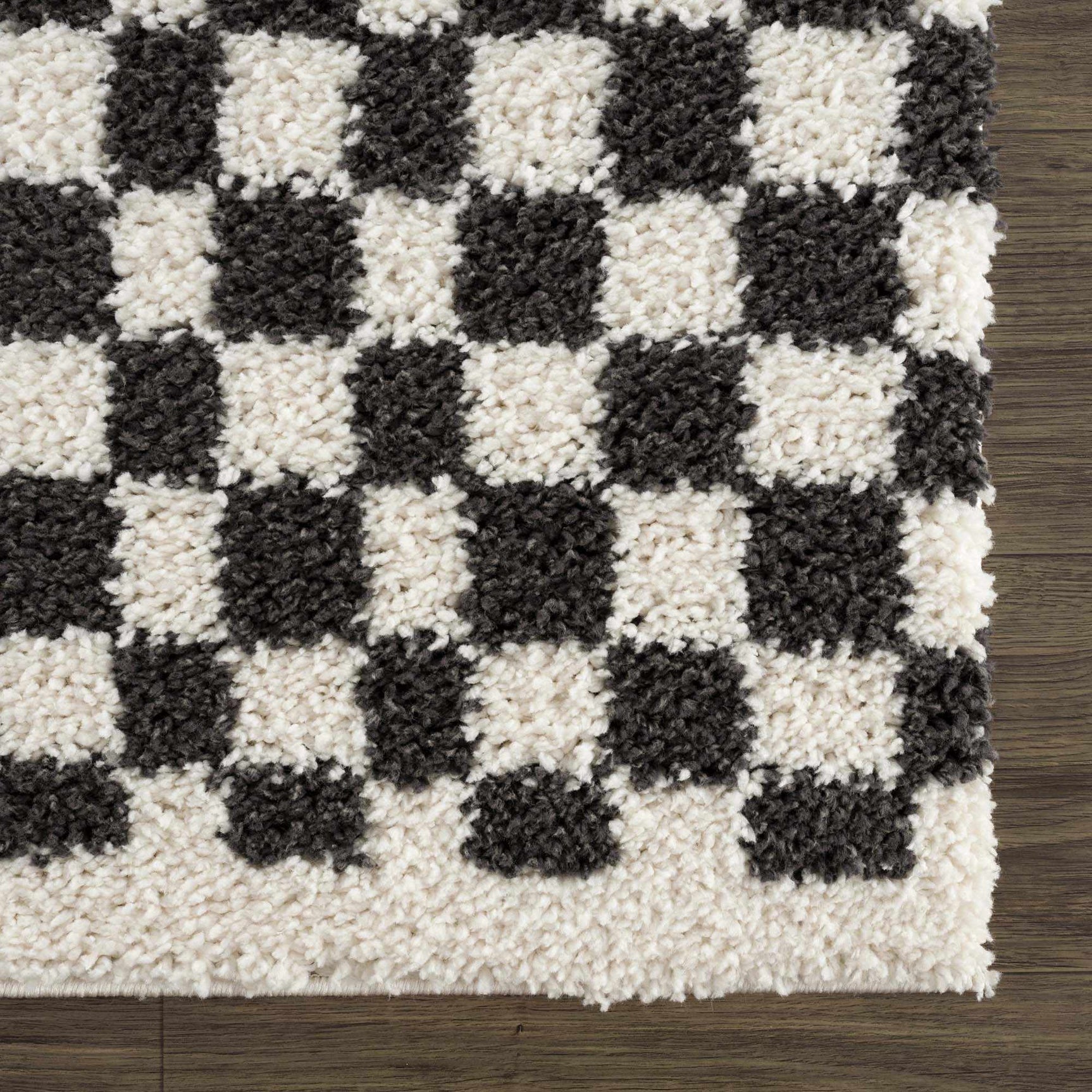 Kieu Black & White Checkered Shag Rug - Ornate Home
