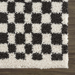 Kieu Black & White Checkered Shag Rug - Ornate Home