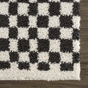 Kieu Black & White Checkered Shag Rug - Ornate Home