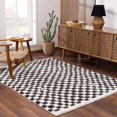Kieu Black & White Checkered Shag Rug - Ornate Home