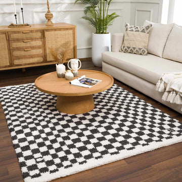 Kieu Black & White Checkered Shag Rug - Ornate Home