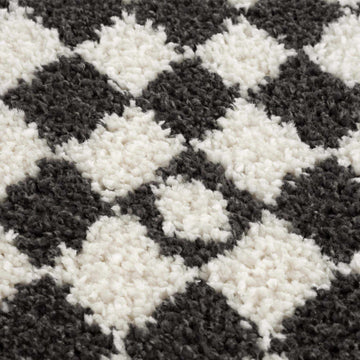 Kieu Black & White Checkered Shag Rug - Ornate Home