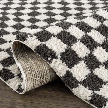 Kieu Black & White Checkered Shag Rug - Ornate Home