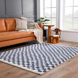 Kieu Blue & White Checkered Area Rug - Ornate Home